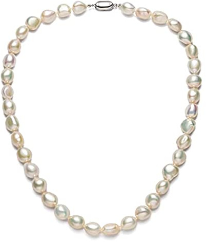 Aqxyxsw Barocke Perlenkette for Damen, 9-10 mm hochwertige Süßwasser-Zuchtperlenkette mit Sterlingsilberverschluss lingli