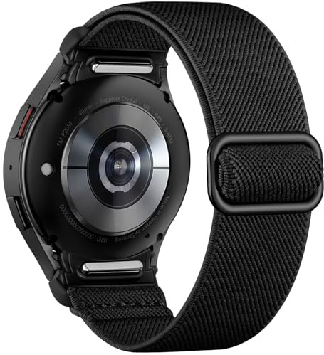 Mastten Nylon elastiskt armband för Samsung Galaxy Watch 7/6/5/4 armband 40 mm 44 mm/Galaxy Watch 6 4 Classic/5 pro/FE, ingen lucka, snabbkoppling sportband för kvinnor och män, svart