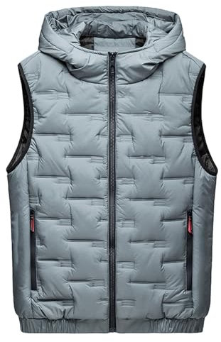 Herren Outdoor-Weste - Slim-Fit - Abnehmbare Kapuze und Stehkragen - Moderne Stepp-Weste Weste Herren Winter Steppweste Casual Winterjacke Ärmellos Übergangsjacke mit Kapuze Warme Winterweste Outwear