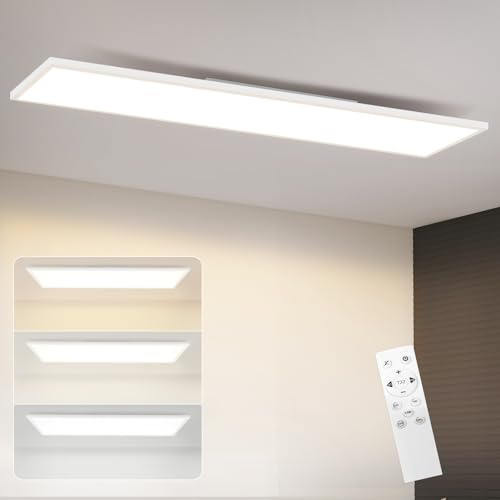 ZMH LED Panel Deckenleuchte Dimmbar -Flach Deckenlampe Lang Rechteckig Deckenpanel Weiße 24W 100x25cm Tageslichtlampe mit Fernbedienung für Büro Küche Flur Wohnzimmer Schlafzimmer