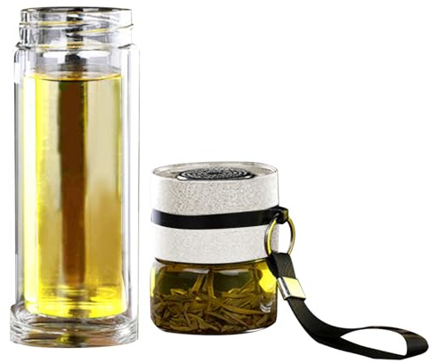 Botella de té con dispositivo de infusión, botella de agua con dispositivo de infusión de té, botella de agua de vidrio con cuerda para colgar - Botella portátil de infusión de frutas, taza de