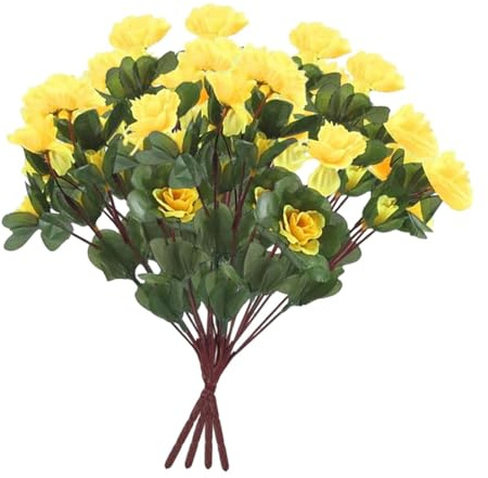 Kuntesetty 4 Pezzi Azalea Artificiali Fiori Finti Decorazione Piante Verdi Tessuto Pregevole per Orto Prato Matrimonio Festività Tavolo Giardino Utilizzabili Int, Giallo