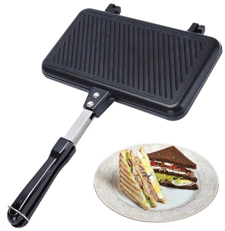 Panini Pan | Double-Sided Non-Standing Hot Press Grilled Cheese Pan with Anti-Scald Handle Frying Pan, Grilled Cheese Maker, Sandwich Maker, Grill Pan for Breakfast, Toast, Panini Waffle