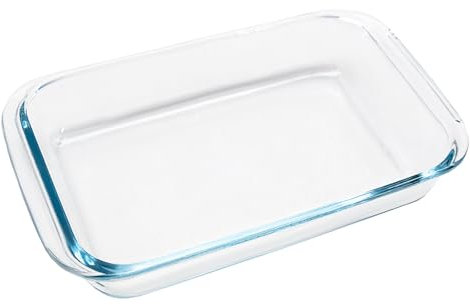 Pirofila Piccola in Vetro, 1 L Teglia per Lasagne in Vetro Borosilicato, 26 x 15 x 4,5 cm Teglia Rettangolare con Manici Larghi, Adatta a Microonde, Resistente al Calore