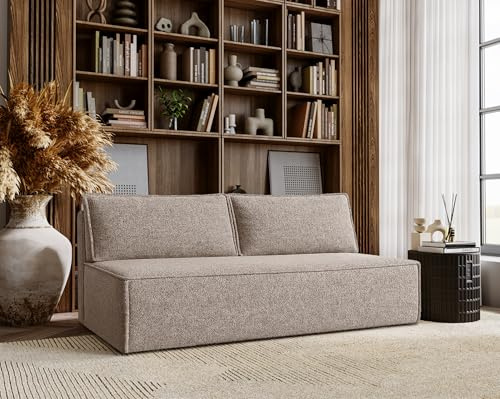 Kaiser Möbel - Sofa mit Schlaffunktion und Bettkasten, Sofa 3-sitzen, Schlafsofa, Bequemes Couch für Wohnzimmer und Jugendzimmer, Schlafcouch, Polstersofa, Klappsofa, ohne Armlehnen, Duo, Warmbeige