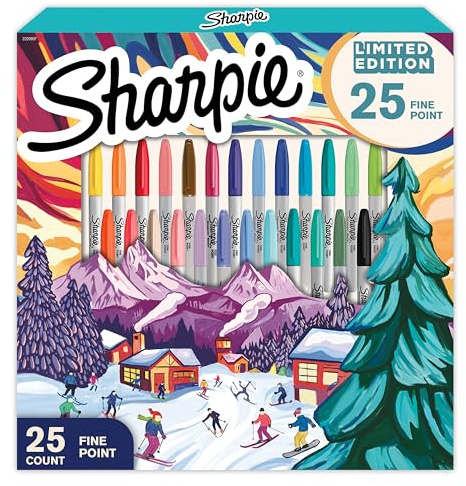 Sharpie Permanent Marker-set | Begränsad upplaga med julfärger | Fin spets | 25 markeringspennor | Julklappsset