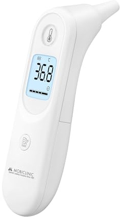 Mobiclinic®, Termometro Auricolare, 7 Memorie, Avviso Febbre, Display Illuminato, Punta Morbida e Sicura, Spegnimento Automatico, per Bambini e Adulti, °C/°F, Thermobi1