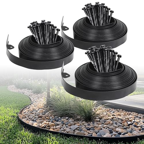 Gardzen 1.5 x 100' Landscape Edging Kit, No Dig Lawn Garden Border with 120 Pcs Spikes, Flexible Edging Border for Mulch Bed Pathway Paver