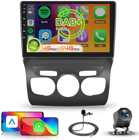 【8 Núcleo 4+64G】 Hodozzy Carplay Dab/Dab+ Radio Coche para Citroën C4 DS4 2013-2017,10 Pulgadas Android con Pantalla con Android Auto/WiFi/GPS/RDS/FM/DSP/Bluetooth/USB+Cámara de Marcha Atrás