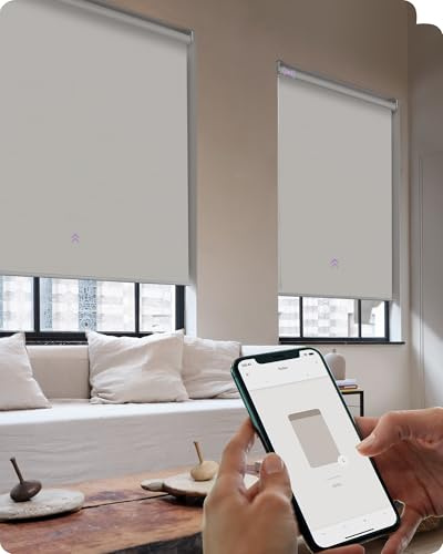 Graywind Smart Roller Blinds Powered by Motionblinds, APP & Pull Control Electric Window Blinds, Custom Motorised Shades for Home and Office, Cross Texture White