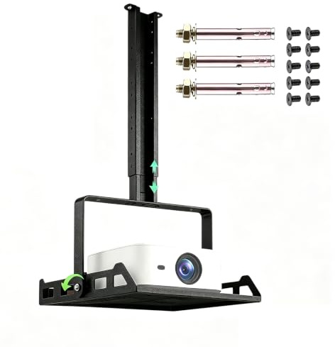 Beamer Deckenhalterung höhenverstellbar 30-55,7cm, Beamer Halterung Decke mit neigbarem Tragearm (Winkel verstellbar), Projektor Halterung Decke aus Carbonstahl, Kabelmanagement, für Projektor/Kamera
