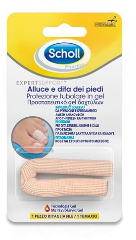 Scholl Protezione Tubolare in Gel per Alluce e Dita dei Piedi, Sollievo da Pressione e Sfregamento, Protezione per Dita Sensibili, Unghie, Calli e Vesciche, Lavabile, 1 Pezzo Ritagliabile