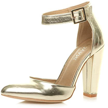AJVANI high Block Heel Ankle Strap Pointed Court Shoes Size 4 37