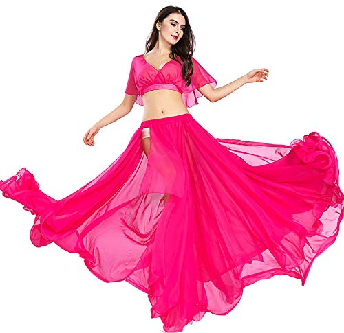 ROYAL SMEELA Bauchtanz Rock Top Damen Bauchtanz Kostüm Set für Frauen Sexy Schlitz Tanzen Chiffon Rock und Top Bauchtanz Outfit Kleid Oberteil Röcke Anzug