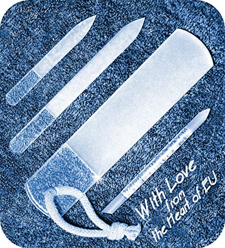 Echtes Tschechisches Glasnagelfeilen Set – Hornhautentferner Fußraspel, Nagelhautschieber, Beidseitig geätzte Schleiffläche, Maniküre und Pediküre, Professionelle Nagelpflege und Design, EU-Qualität