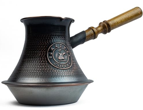 Handmade Armenian Coffee Pot 27 Fl Oz (800ml) - Copper Jazva - Turkish Arabic Greek Cezve Jezve Ibrik Turka Jazve Maker - wooden handle - for INDUCTION and any other stoves (Jazzve)