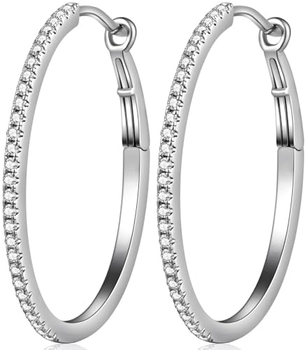 jiamiaoi Weißgold plattiert Große Creolen Silber 925 Damen Ohrringe Creolen Groß Silber Gross Kreolen Kreis Ohrringe Silber Ohrringe Hängend Creolen Runden/Oval Größe 15MM-40MM