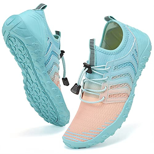 WateLves Water Shoes Mens Womens Barefoot Beach Swim Shoes Quick-Dry Aqua Socks Pool Shoes for Surf Yoga Water Aerobics (Ombre Pink Blue, 39)