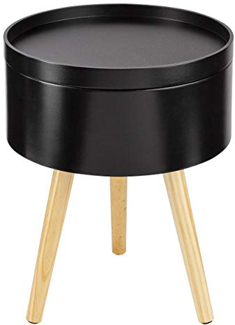 ONVAYA® Beistelltisch Sofia aus Holz | Ø 35 cm | Ø 38 cm | Couchtisch rund | Nachttisch Kiefer | Stauraum & Abnehmbarer Deckel | Modernes skandinavisches Design (Schwarz | Holz | Ø 35 cm)