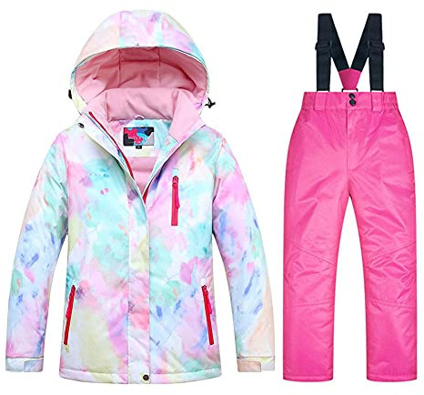 SEARIPE Girls Ski Jacket and Pant Set Kids Winter Warm Snowsuits Waterproof Toddler Outdoor Ski Suit(05SC+Pink-12)