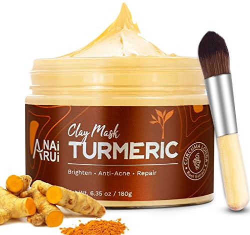ANAiRUi Masque en argile curcuma, masque facial en vitamine C avec curcuma et argile kaolin, masque nettoyant pour l'acné, pores, peau rayonnante, 180g