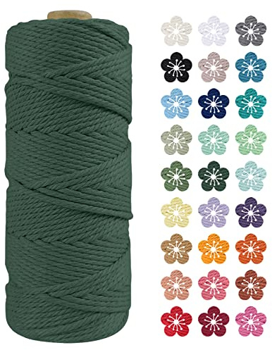 LEREATI Makramee Garn 2mm x 100m Dunkelgrün Baumwollkordel Natur Baumwollseil Farbig Baumwollgarn, Macrame Cord 2mm für DIY Geflochten, Makramee Deko, Hängepflanze, Wandbehang, Vorhang
