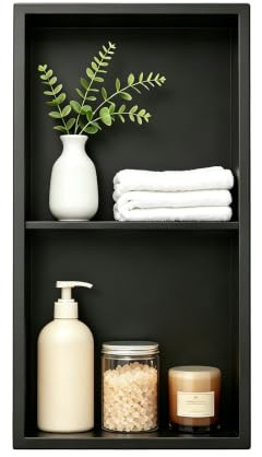 Bernkot-Duschnische aus 304-Edelstahl, schwarz, 60 × 30 cm, Wandnische Dusche
