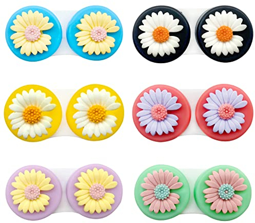Cosysparks Contact Lens Cases, Daisy Contact Lens Holder Case Flower Colorful Contact Lens Case Contact Lenses Holder Portable Contact Lens Container for Travel Home(6 Pack)