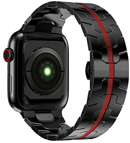 ANYE Kompatibel für Apple Watch Ultra 49mm Armband, Metall Armbänder Apple Watch Series 8 7 45mm Edelstahl iWatch SE Series 6 5 4 44mm Mit Doppelt Schließe Ersatz Band für iWatch Series 3/2/1 42mm