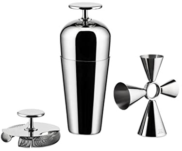 Alessi The Tending Box GIA26SET - Service à Cocktail avec Shaker Parisienne, Passoire Double Bar, Quadri Combo Jigger, en Acier Inoxydable 18/10