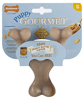 Nylabone Maximum Strength Tough Extreme Puppy Gourmet Wishbone Dog Chew Toy, Adult Teeth, Infused with Extra Peanut Butter Flavour Throughout, Small, for puppies 0-11kg