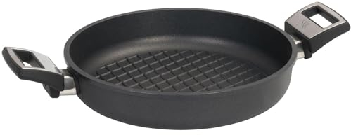 SKK große Aluguss Spezialpfanne Ø 28 cm - induktionsgeeignet - Antihaft Grill-Paella Pfanne mit BBQ Grillboden & Seitengriffe - Made in Germany