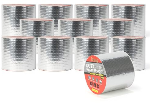 TAPEBEAR Butyl Tape Waterproof Sealing Tape 100mm x 5m, Upgraded Aluminum Foil Tape Heavy Duty for RV Repair, Awning, Window, Glass & EDPM Roof Leak Patching, Boat and Pipe Sealing, Silver, 12 Rolls