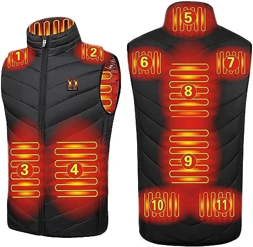 Gilet Chauffant Homme Femme, Veste Chauffante Electrique USB 11 Zones, Sans Manche Manteau Vetement Chauffant 3 Niveaux de Température pour Hiver Moto Pêche Chasse
