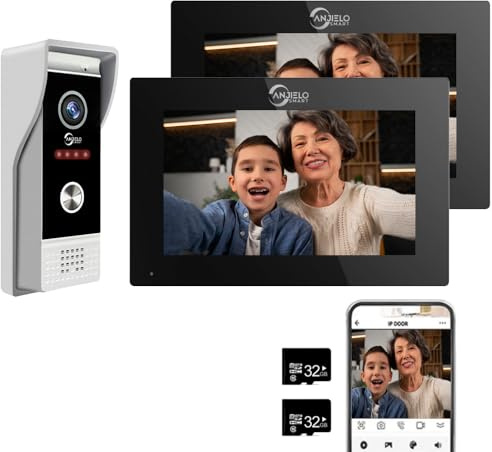 ANJIELO SMART TUYA 1080P Video Türklingel Kamera mit 7 Zoll Touchscreen Video Türklingel Gegensprechanlage, Unterstützung Auto Aufnahme Infrarot Nachtsicht PIR Bewegungserkennung, 2 Monitore