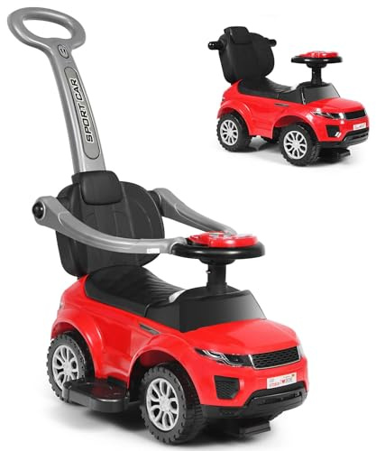 Maxmass 3-in-1 Kids Ride on Push Car, Toddler Foot to Floor Sliding Car with Removable Handlebar, Guardrail & Footrest, Music, Horn, Underneath Storage, Baby Slider Walker for Boys Girls (Red)