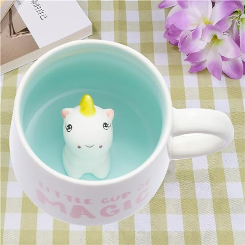 Einhorn 3D Tier Kaffee Tasse mit Nette Einhorn Innen - Geschenke für Frauen, Mädchen, Freundin - Lustige Süß Teetasse aus Porzellan für Kinder
