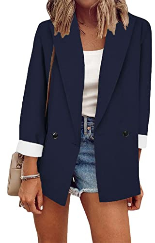 YMING Donne Cardigan Lavoro Larghi da Donna Giacca A Maniche Lunghe Blazer A Maniche Lunghe Cardigan da Ufficio Leggero Blu Navy XL