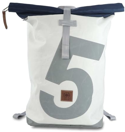 360° Grad Tide Rucksack Segeltuch weiß-blau, Zahl hellgrau