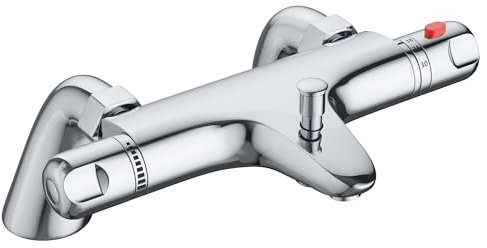 DEPTUNA Thermostatic Bath Shower Mixer,Bath Shower Mixer Tap,Bath Mixer Tap with 38°C Anti-Scald Valve and Safety Button,Deck Mounted,Chrome