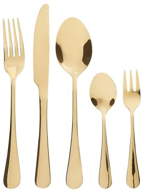Modernt bestickset 30 delar för 6 personer Kniv Gaffel Sked Tesked Tårtgaffel Rostfritt stål Guld Fusilli