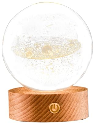 Luz Nocturna de Bola de del Solar,Bola de del Solar - Lámpara de Solar Transparente Bola de con Base de Madera - Decoración de astronomía