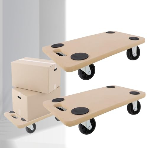 LILIIN 2 Stück Transportroller Rollbrett Möbelroller Roller 590 x 290 mm 200 kg Tragkraft Transporter Transporthilfe aus Holz mit Lenkungsrollen Rollwagen für Möbel