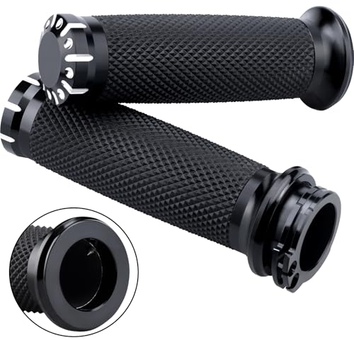 1 Inch Hand Grips 25mm Motorcycle Handlebar Grips Cable Throttle for Harley Davidson Sportster Touring Dyna Softail 883 1200 Harley Touring Honda Kawasaki Suzuki Yamaha(Black)
