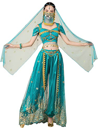 ZYACTU Damen Aladdin Jasmin Prinzessin Dress Up Party Bauchtanz Halloween Performance Kostüme Cosplay Outfits