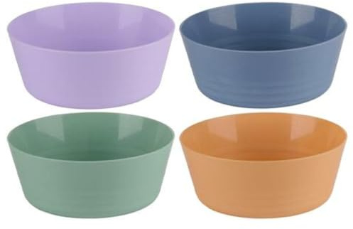 Lot de 4 petits bols en plastique multicolores - Légers et réutilisables - Pour salade de fruits, soupe, pique-nique, barbecue, camping, lave-vaisselle, pastel