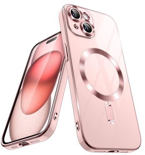 JETech Cover Magnetica per iPhone 15, Rosa | Compatibile con MagSafe, Protezione Completa della Fotocamera, Antiurto, Custodia TPU in Morbida, Retro Solida Colore