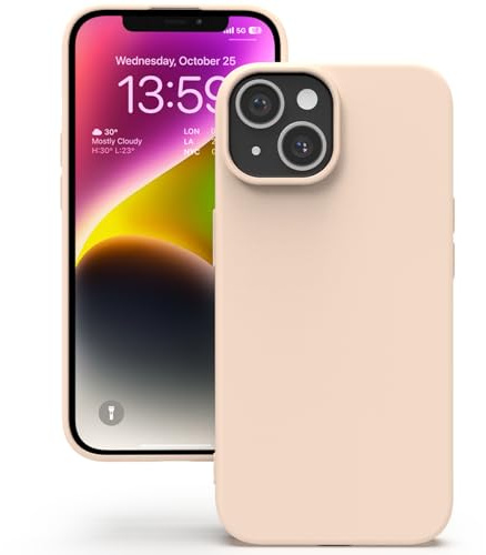 YATWIN Coque pour iPhone 13, Coque TPU Aspect Silicone Liquide avec Doublure, Protection Caméra et Écran 1mm, Fine et Légère, Anti-Rayures, Rose pâle