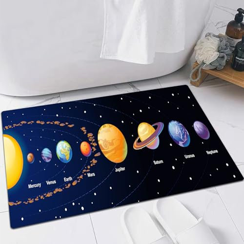 EMFSLA rutschfest Badezimmer Badeteppiche,Weich Hochflor Saugfähig Badvorleger Waschbar Flauschige Mikrofaser Badematte,Venus-Orbit, Stern, Sonnensystem, Galaxie, Universum, Mars, Komet, Pla,40x60 cm