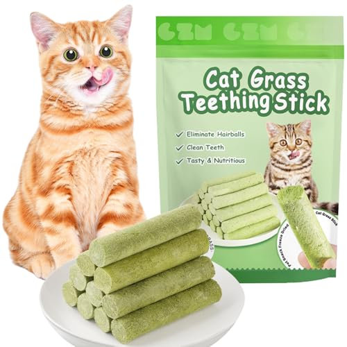 OSDUE 6 Stück Katzengras Snack, Cat Grass Teething Stick, Katzengras Sticks Gefriergetrocknet Snacks für Katzen, Katzenminze, Beißstab aus katzengras, für die Zahnpflege und Haarknäuel Entfernen